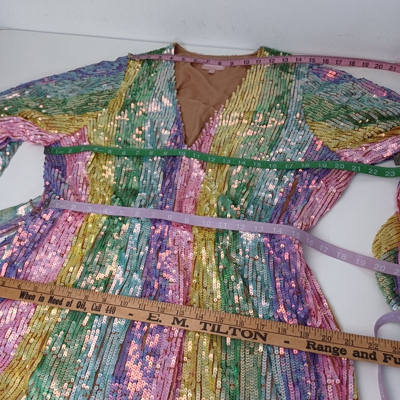 Show Me Your MuMu Rainbow Stripe Sequins Dress Size XXL Women Party Long Sleeve - Picture 14 of 16